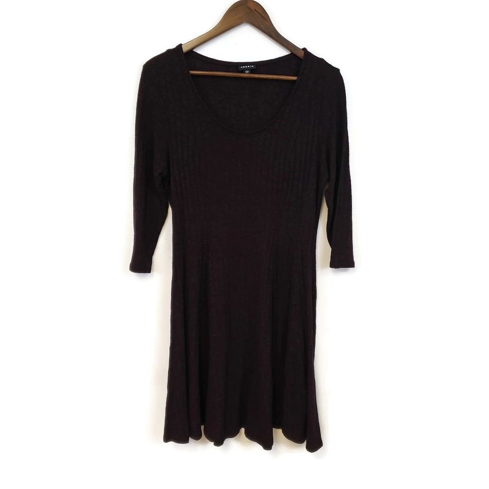 Torrid Womens Red Black Ribbed Knit Sweater Dress Size 00 Plus 1/2 Sleeve Soft